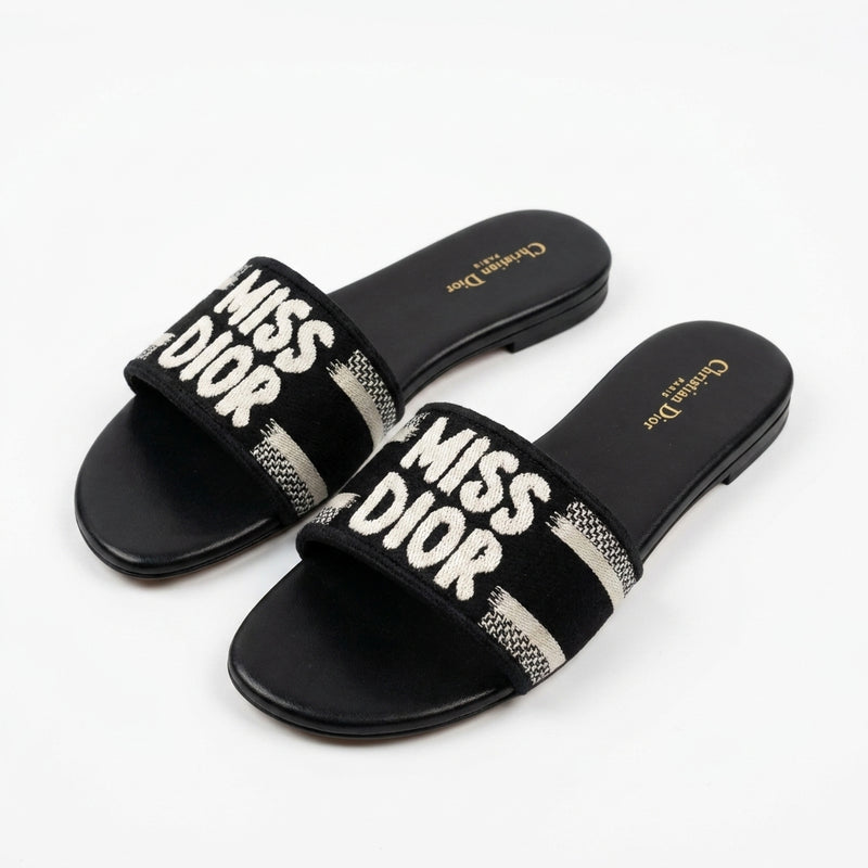 Dior Slides | Miss Dior Black Embroidered