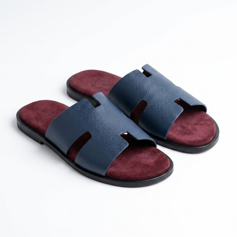Hermès Men Slides | Izmir Navy Blue Burgundy Sole