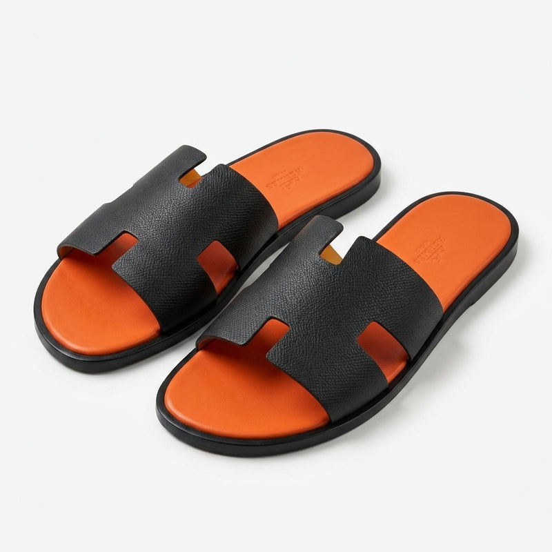 Hermès Men Slides | Izmir Black Orange Sole