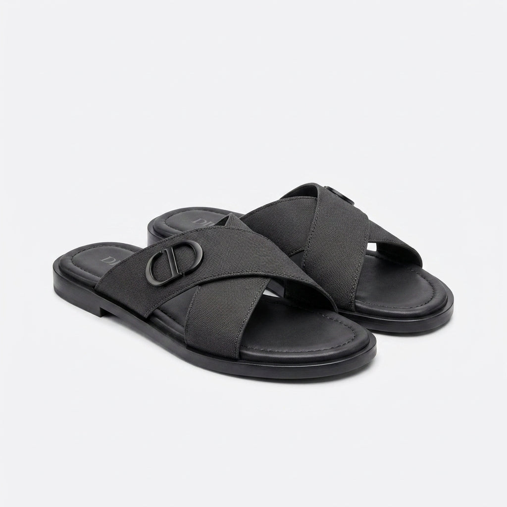Dior Men Slides | Aqua Cross Strap Dark Grey Suede