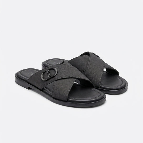 Dior Men Slides | Aqua Cross Strap Dark Grey Suede
