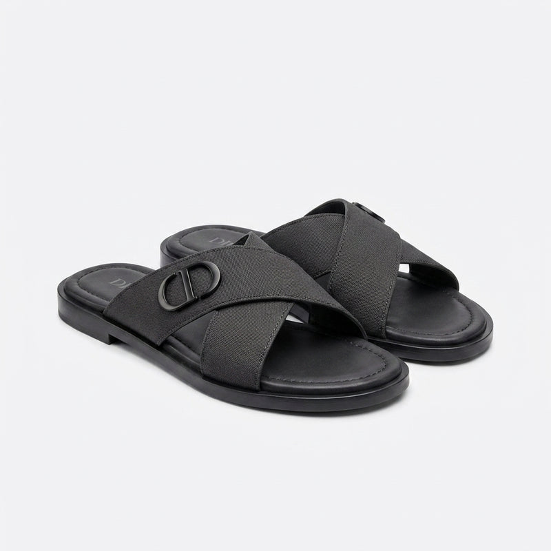 Dior Men Slides | Aqua Cross Strap Dark Grey Suede