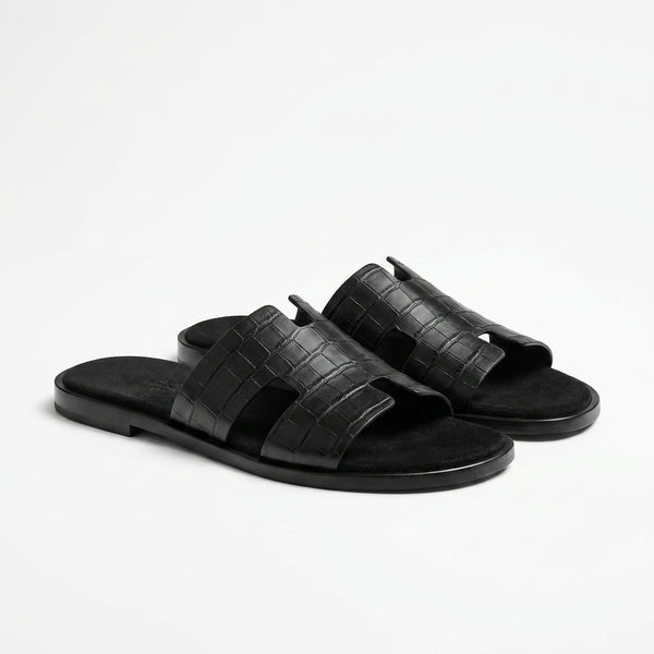 Hermès Men Slides | Izmir Black Croco Leather