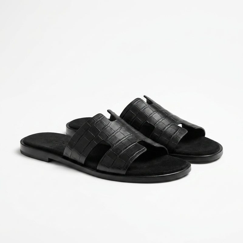 Hermès Men Slides | Izmir Black Croco Leather
