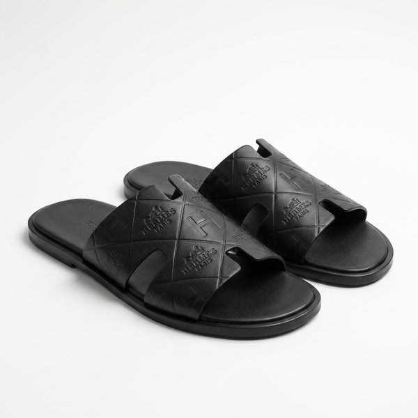 Hermès Men Slides | Izmir Dark Brown Embossed
