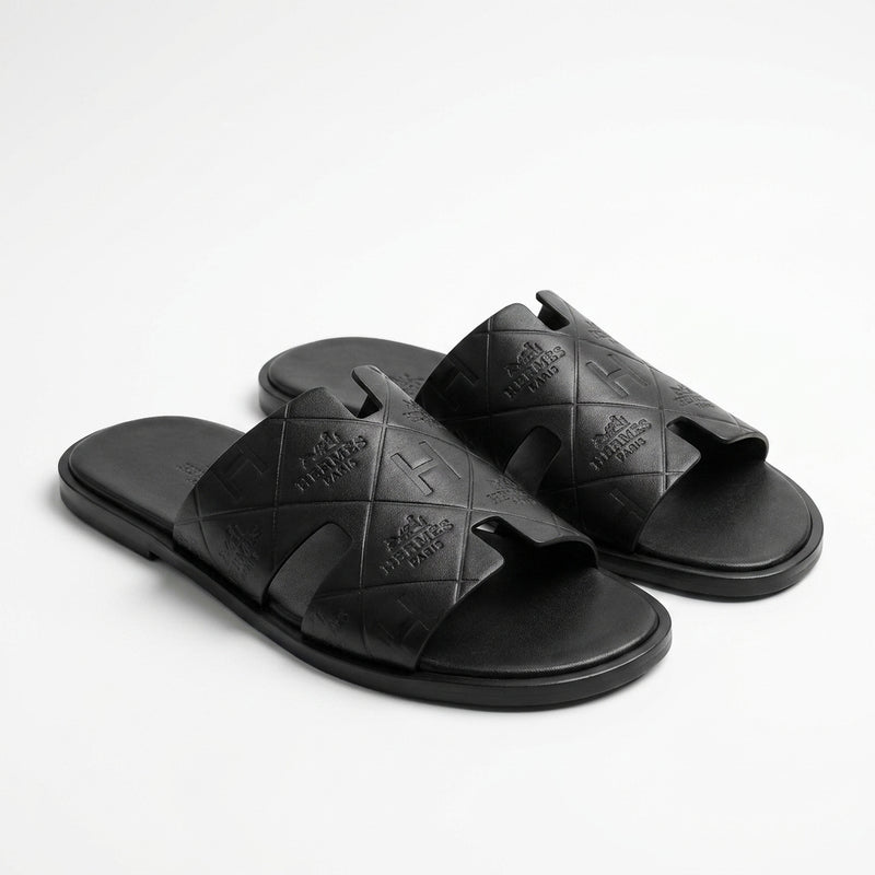 Hermès Men Slides | Izmir Dark Brown Embossed