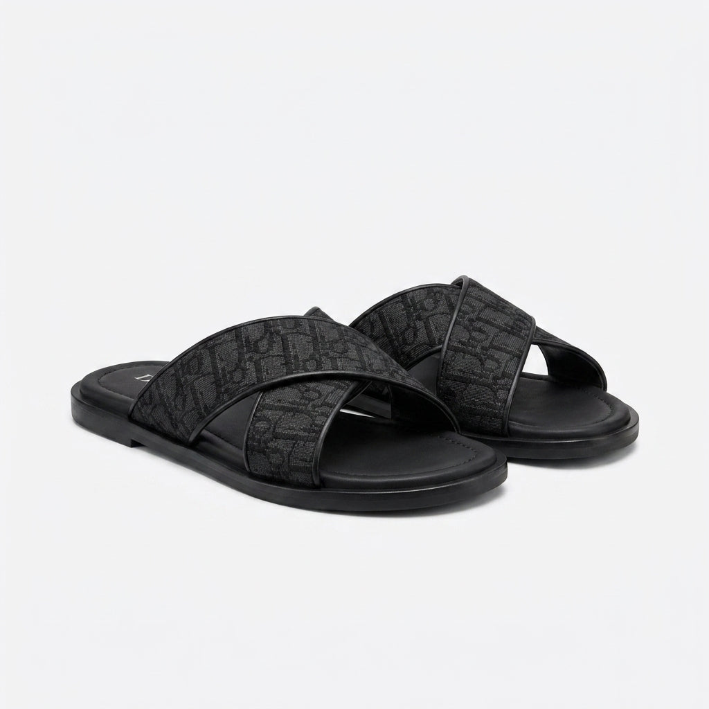Louis Vuitton Men Slides | LV Cross Strap Damier Graphite