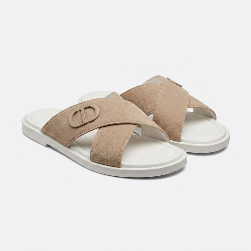 Dior Men Slides | Aqua Cross Strap Beige Suede