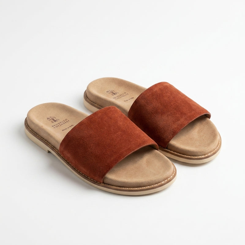 Brunello Cucinelli Men Slides | Rust Terracotta Suede