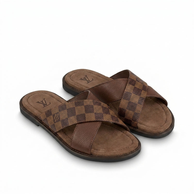 Louis Vuitton Men Slides | LV Cross Strap Damier Ebene