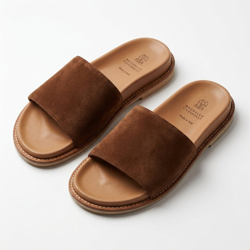 Brunello Cucinelli Men Slides | Dark Brown Suede