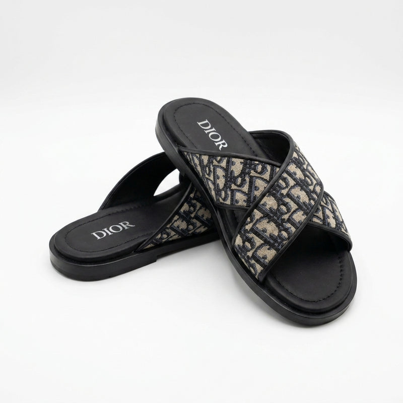 Dior Men Slides | Aqua Cross Strap Navy Oblique