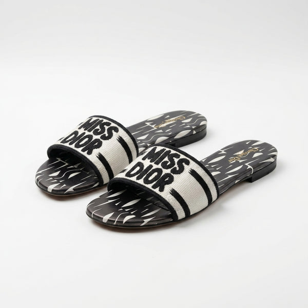 Dior Slides | Miss Dior Black White Embroidered