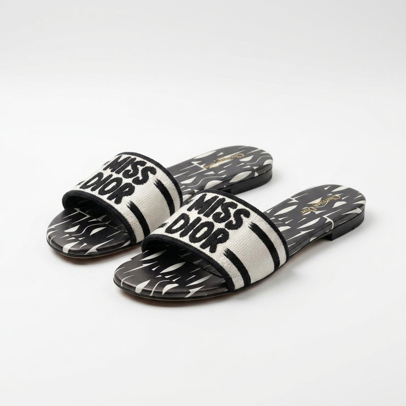 Dior Slides | Miss Dior Black White Embroidered