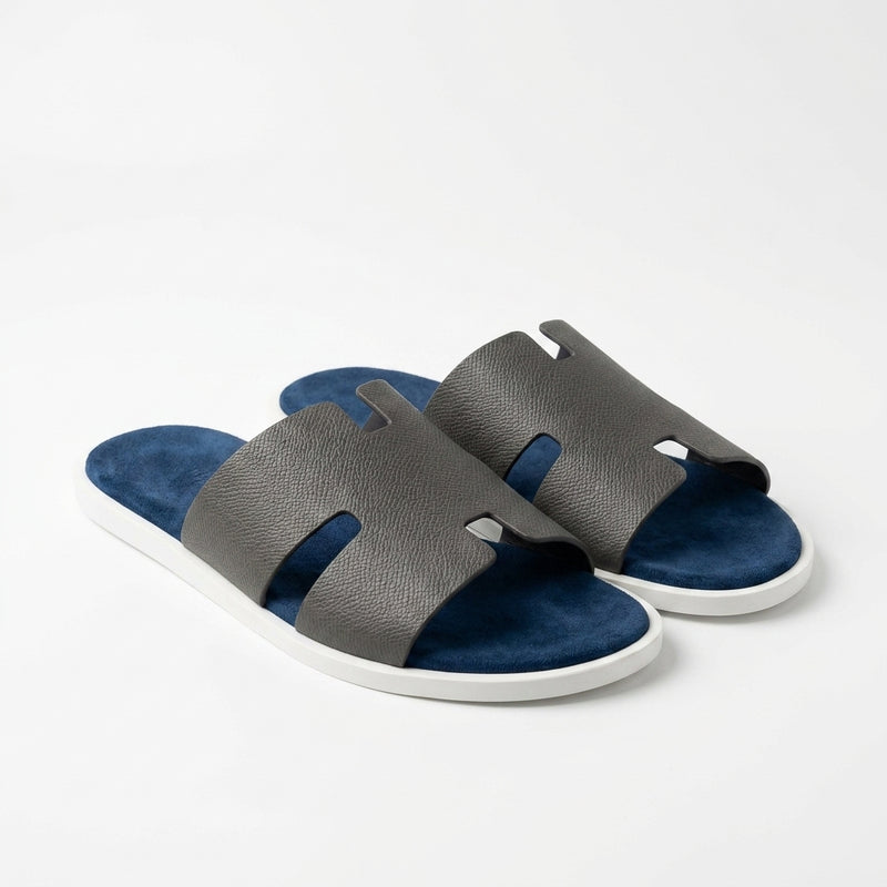 Hermès Men Slides | Izmir Charcoal Grey Blue Sole