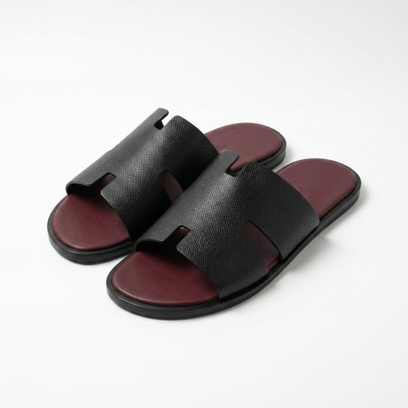 Hermès Men Slides | Izmir Black Burgundy Sole
