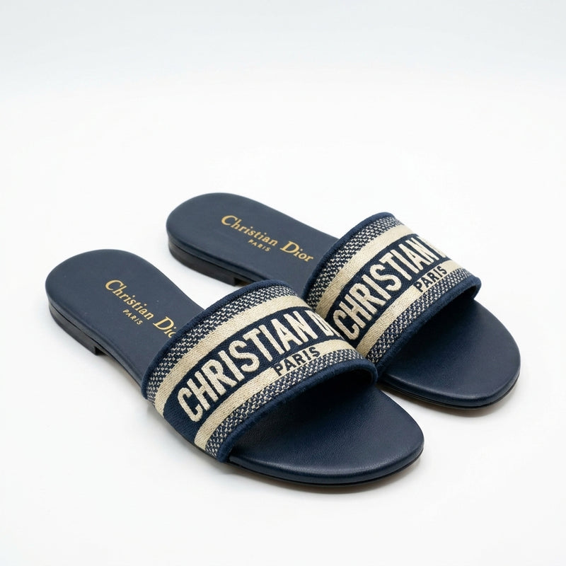 Dior Women Dway Slides | Navy Embroidered