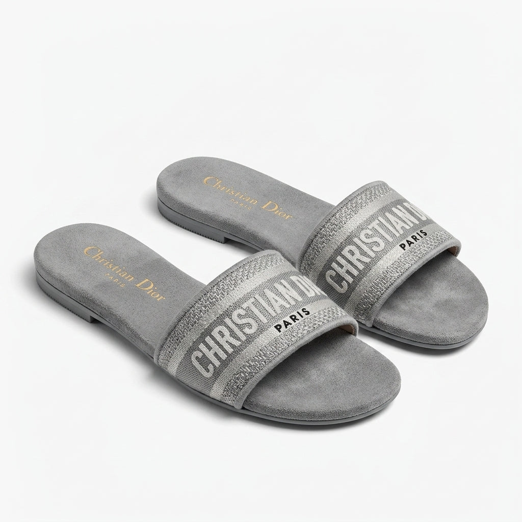 Dior Women Dway Slides | Grey Embroidered