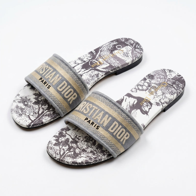 Dior Women Toile Print Slides | Grey