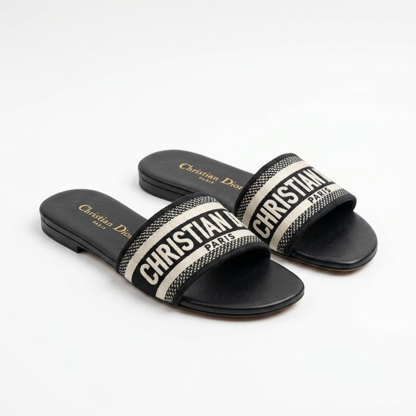 Dior Women Dway Slides | Black Embroidered