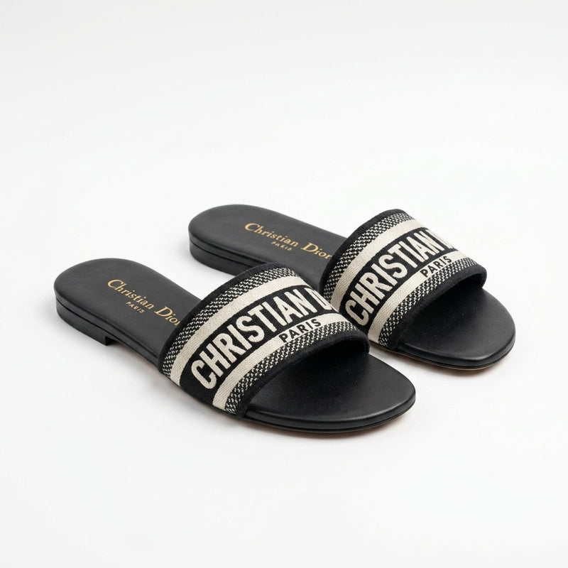 Dior Women Dway Slides | Black Embroidered