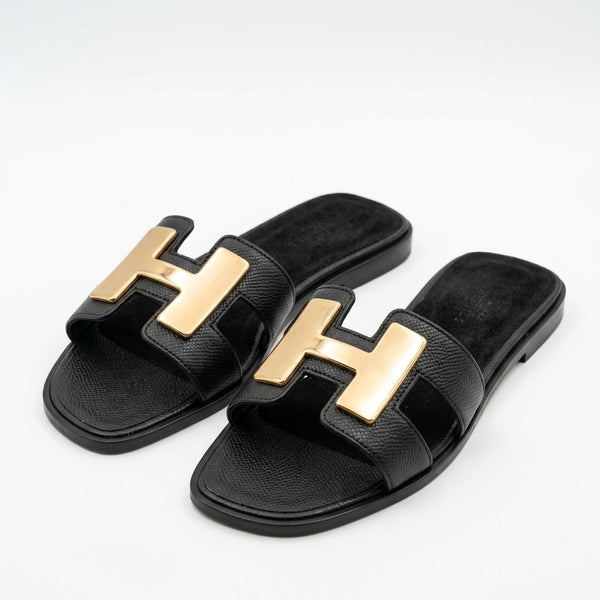 Hermès Women Metal H Flat Slides | Black