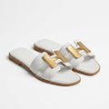Hermès Women Metal H Flat Slides | White