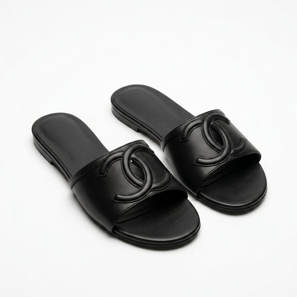 Chanel Women Oversized CC Flat Slides | Black