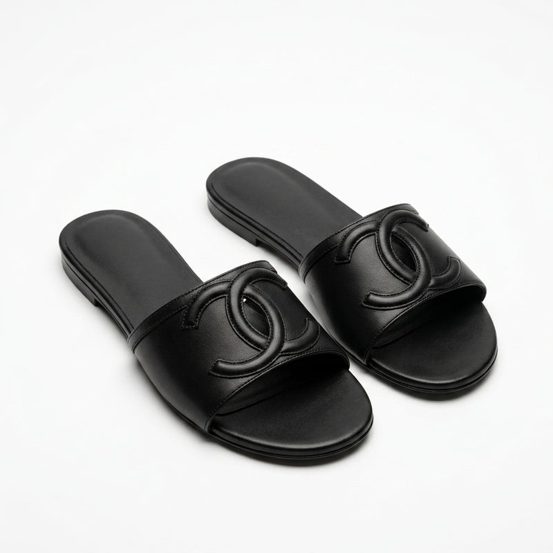 Chanel Women Oversized CC Flat Slides | Black