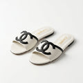 Chanel Women Oversized CC Flat Slides | White with Black CC