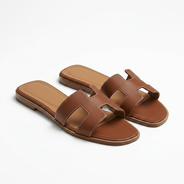 Hermès Women Oran Flat Slides | Chocolate Brown
