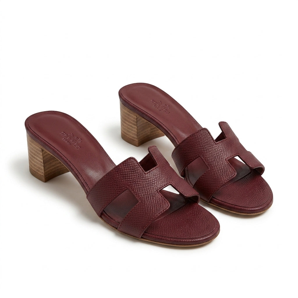 Hermès Women Oasis Heel Sandals | Burgundy
