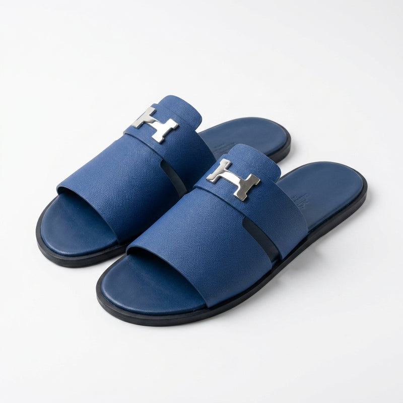 Hermès Men Slides | Santorini Royal Blue Silver Buckle