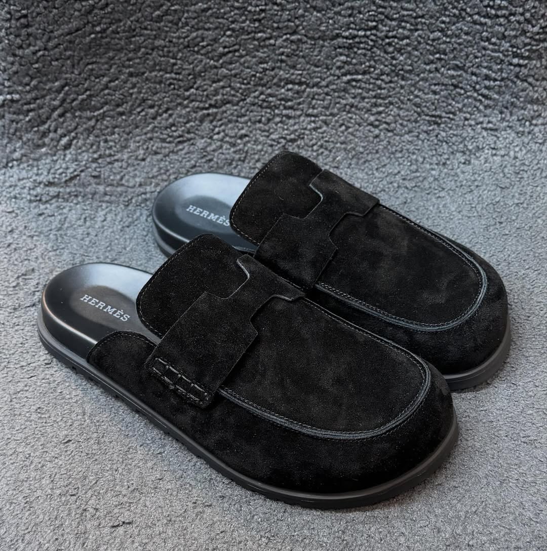 Hermes Go Mule Suede Black
