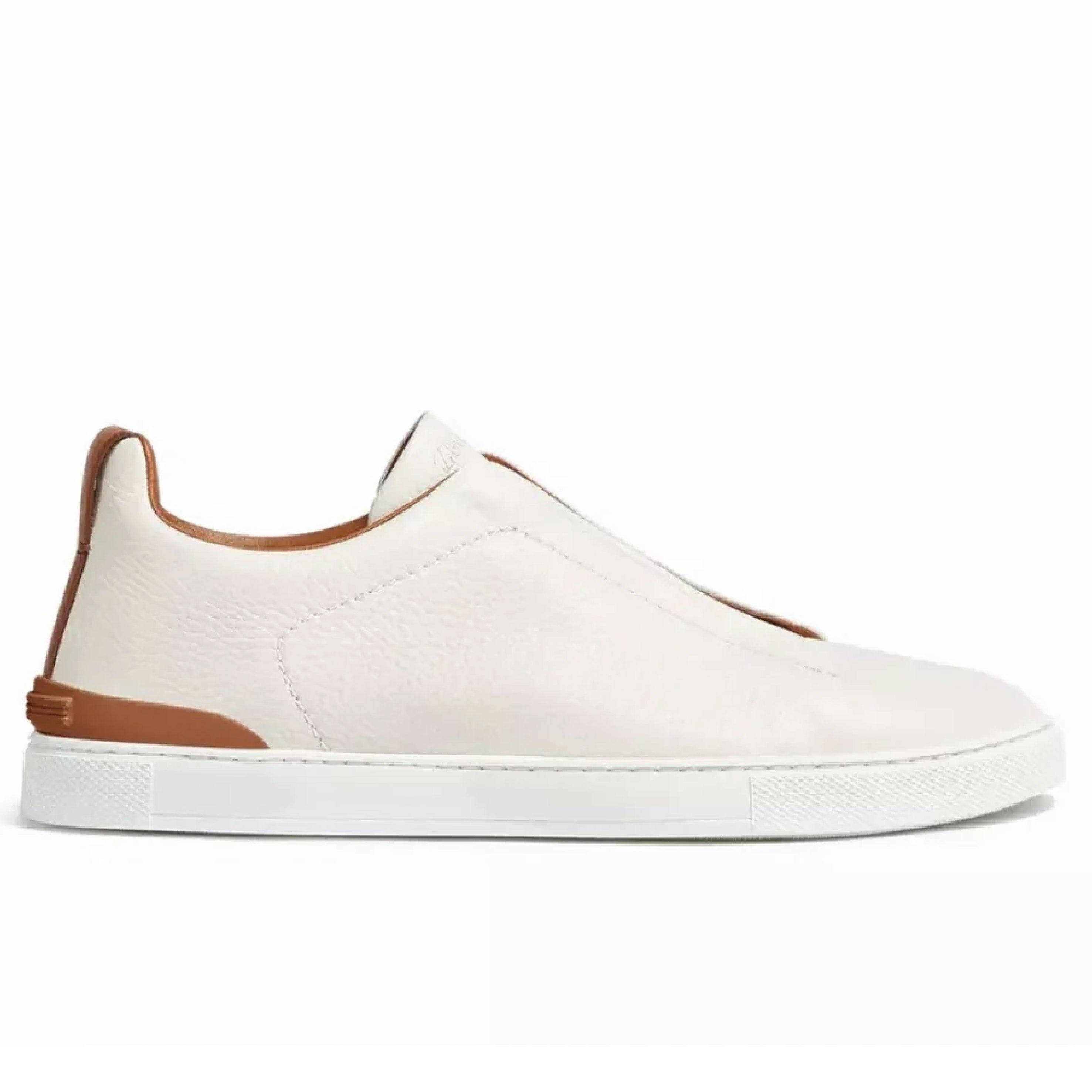 Zegna Deerskin Triple Stitch Off White/Brown Men's