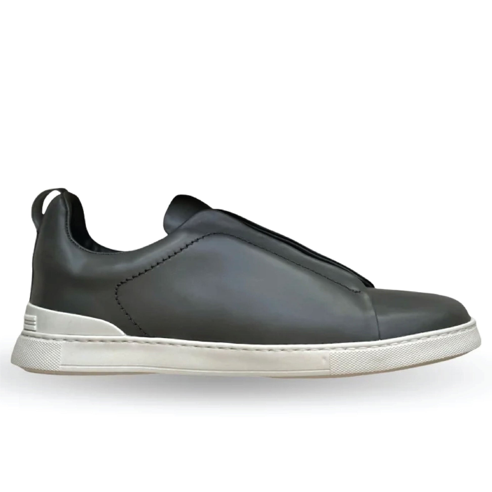 Zegna Triple Stitch Leather Sneakers | Carbon Black