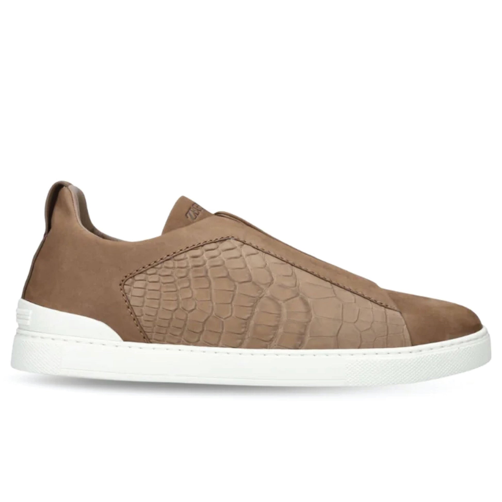 Zegna Brown Crocodile Leather Triple Stitch SECONDSKIN Sneakers