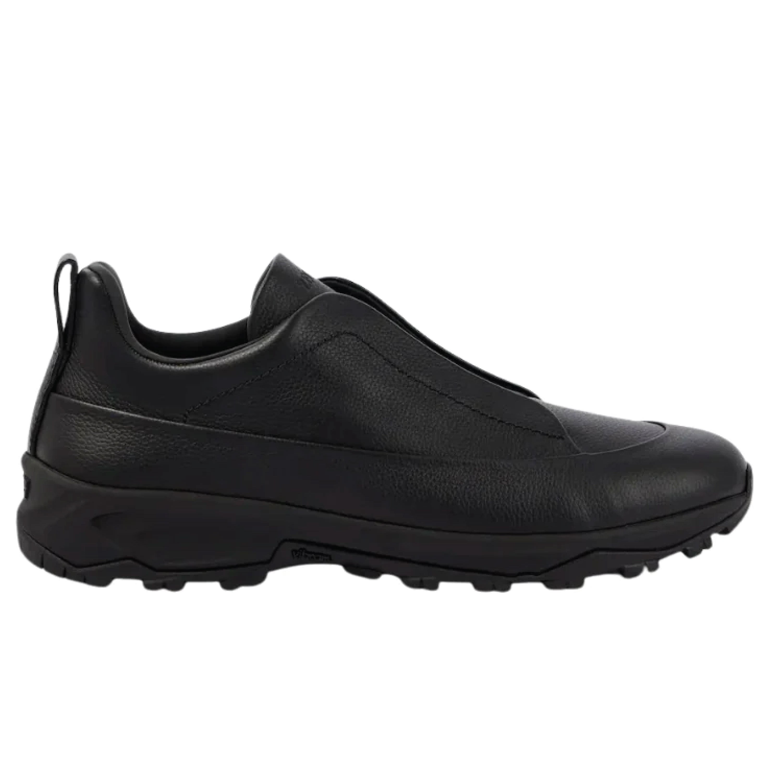 Zegna Triple Stitch™ Monte Sneakers – Black Calf Leather Slip-On with Vibram® Sole