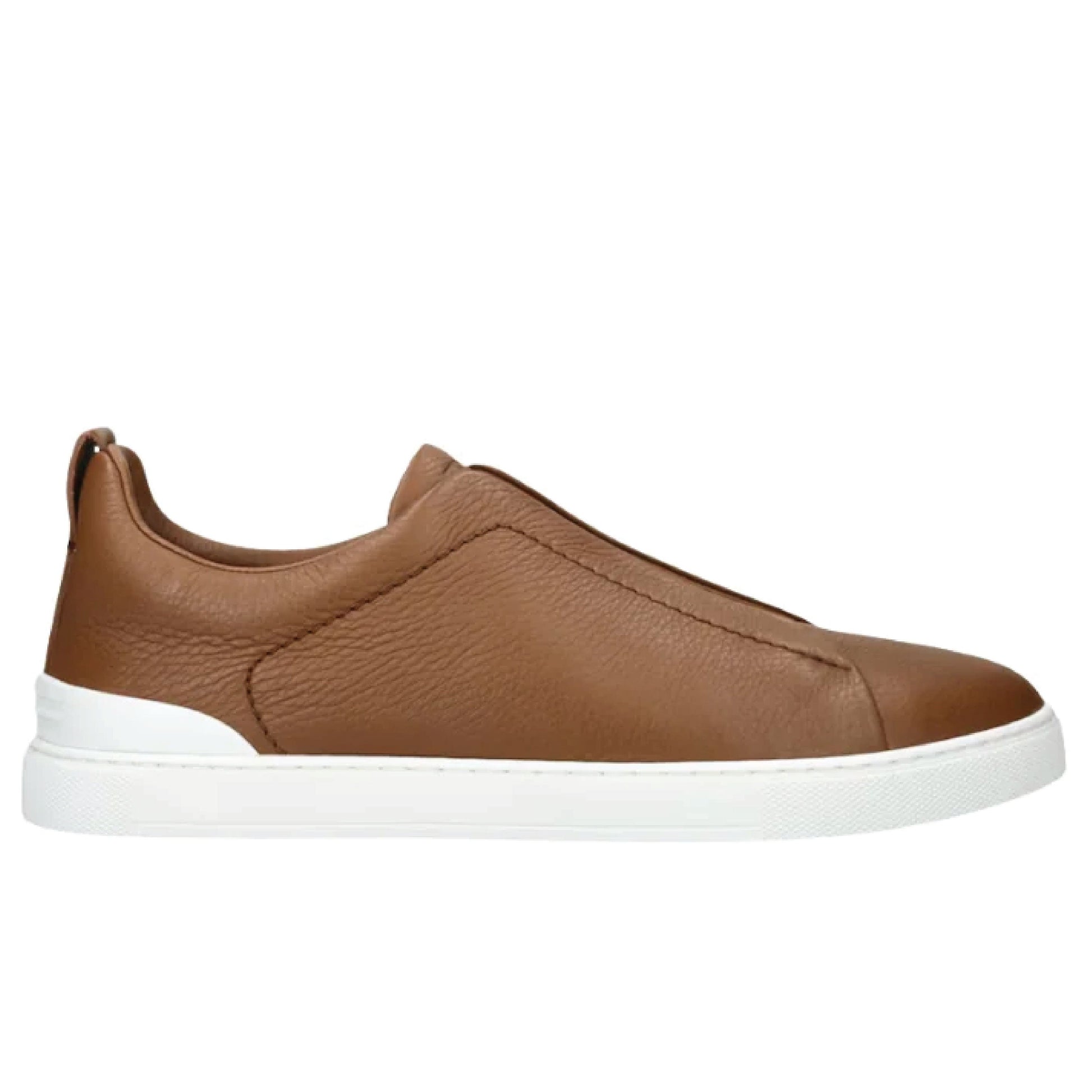 Zegna Triple Stitch™ SecondSkin™ Sneakers – Brown Calf Leather Slip-On )