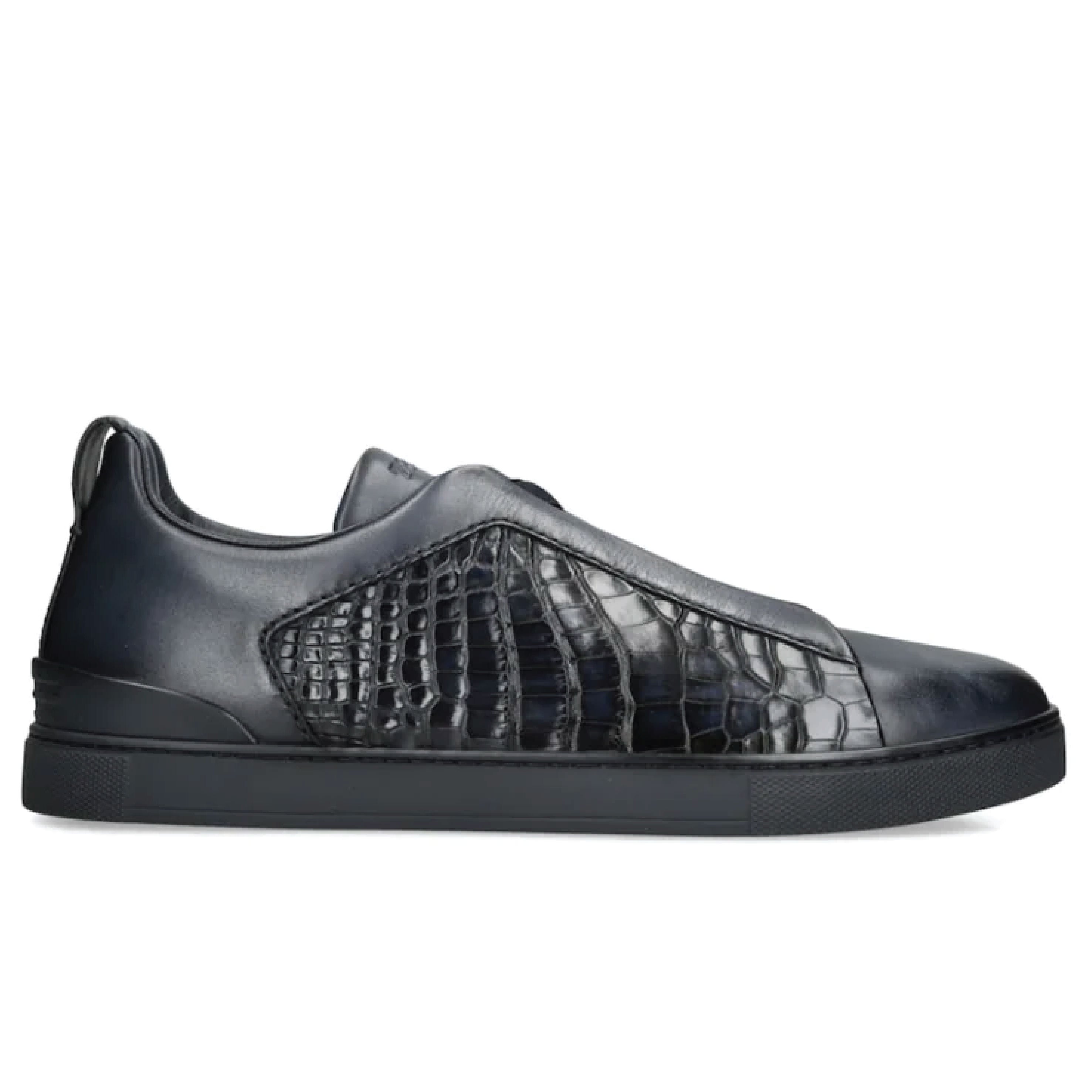 Zegna Black Deerskin Triple Stitch™ Sneakers – Everyday luxury low top