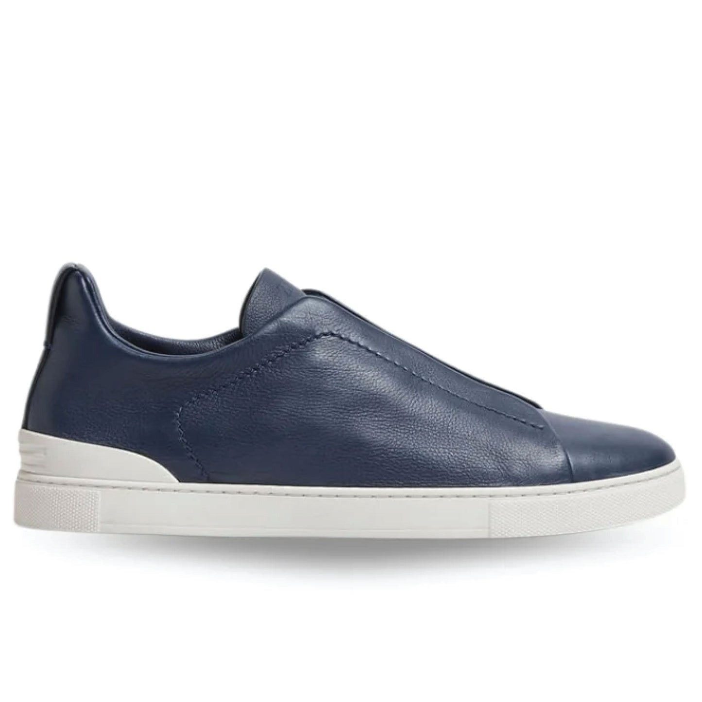 Zegna Navy Blue Deerskin Triple Stitch™ Sneakers – Luxury Slip-On