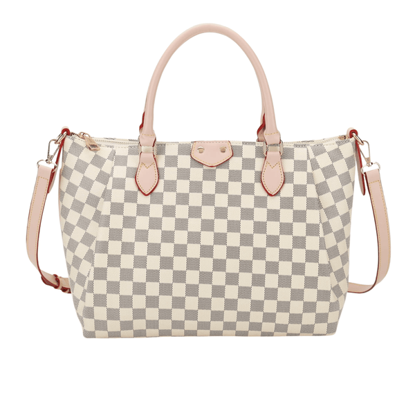 Louis Vuitton Bag | White Gray Checkered Shoulder Tote Bag