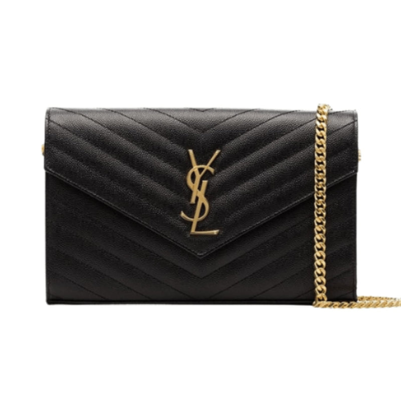 Saint Laurent Bag | Cassandre Envelope Chain Crossbody Bag In Black Grain De Poudre Leather
