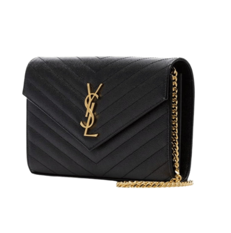 Saint Laurent Bag | Cassandre Envelope Chain Crossbody Bag In Black Grain De Poudre Leather