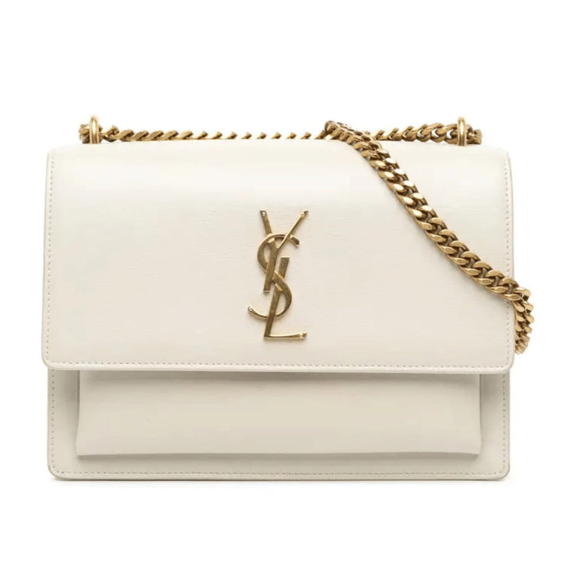 Saint Laurent Bag | Sunset Medium Shoulder Bag In White Calfskin Leather.
