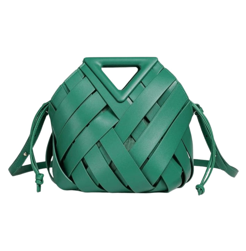 Verano Hill Bag | Green Vegan Leather Woven Bag