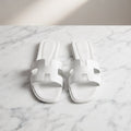 Women's White Leather Cutout Slide Sandals