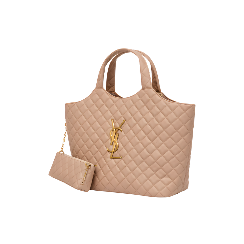 YSL Bag | Icare Maxi Quilted Suede Beige