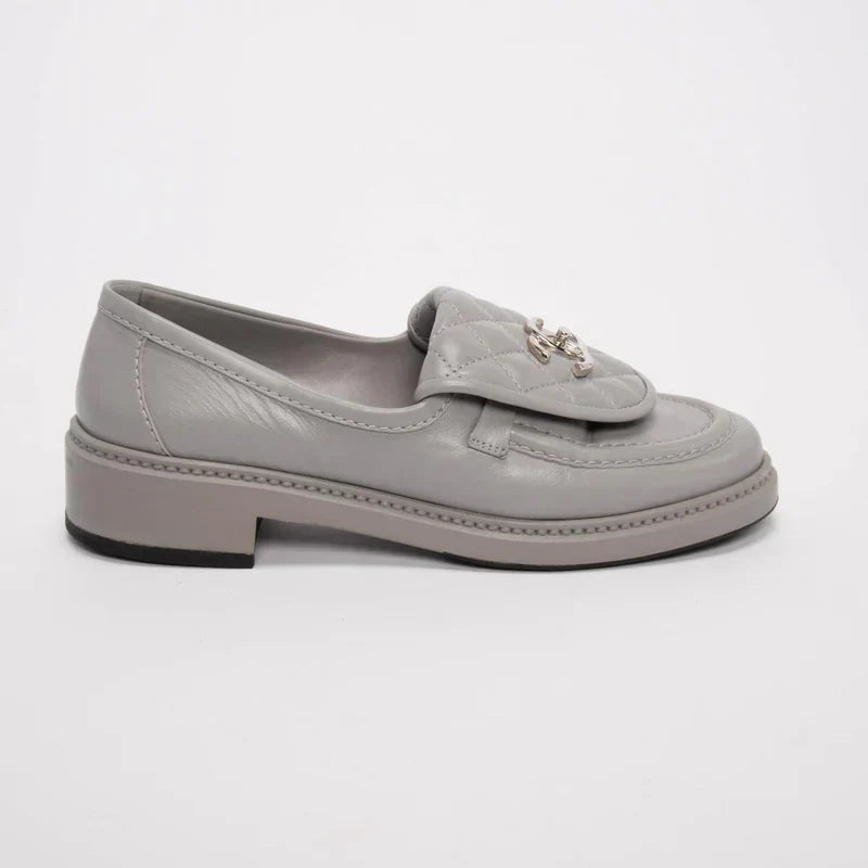 Chanel Women's Loafers | Grey Lambskin CC Turnlock