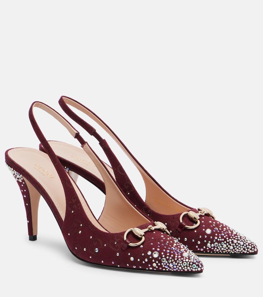 Gucci Horsebit GG Canvas 85 Slingback Pumps